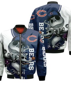 Chicago Bears Jack Skellington And Zero Bomber Jacket Model 1076