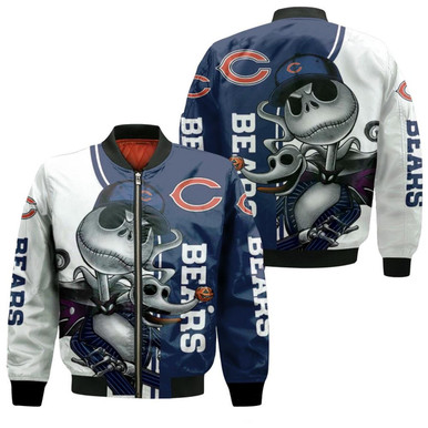 Chicago Bears Jack Skellington And Zero Bomber Jacket Model 1076
