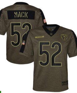 Chicago Bears Khalil Mack 52 Nfl Olive 2021 Salute To Service Game Men Jersey For Bears Fans