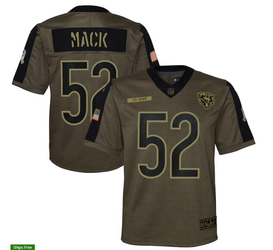 Chicago Bears Khalil Mack 52 Nfl Olive 2021 Salute To Service Game Men Jersey For Bears Fans