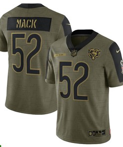 Chicago Bears Khalil Mack 52 Nfl Olive 2021 Salute To Service Retired Player Men Jersey For Bears Fans