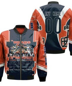 Chicago Bears Logo Helmet 100th Anniversary Thank You For The Memories Signed Gift With Custom Name Number For Bears Fans Bomber Jacket