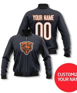 Chicago Bears Logo Nfl Football Team Black Personalized Number Name Gift For Bears And Football Fans Bomber Jacket