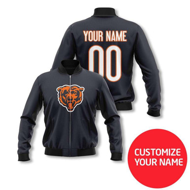 Chicago Bears Logo Nfl Football Team Black Personalized Number Name Gift For Bears And Football Fans Bomber Jacket