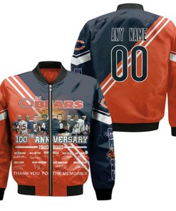 Chicago Bears The Bears 100th Anniversary 1920 2020 Thank You For The Memories Gift With Custom Name Number For Bears Fans Bomber Jacket