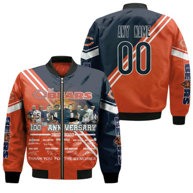 Chicago Bears The Bears 100th Anniversary 1920 2020 Thank You For The Memories Gift With Custom Name Number For Bears Fans Bomber Jacket