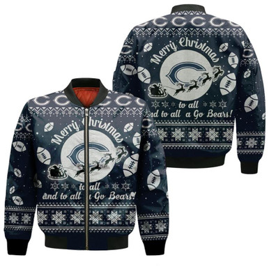 Chicago Bears To All And To All A Go Bears Ugly Christmas Festive Gift For Chicago Bears Fans Bomber Jacket