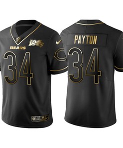 Chicago Bears Walter Payton 100th Anniversary Black Gold Logo Jersey