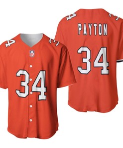 Chicago Bears Walter Payton #34 Nfl Great Player American Football Team Custom Game Orange 3d Designed Allover Gift For Bears Fans Baseball Jersey