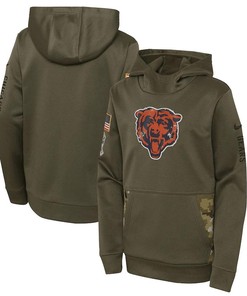 Chicago Bears Youth 2022 Salute To Service Performance Pullover Hoodie - Olive
