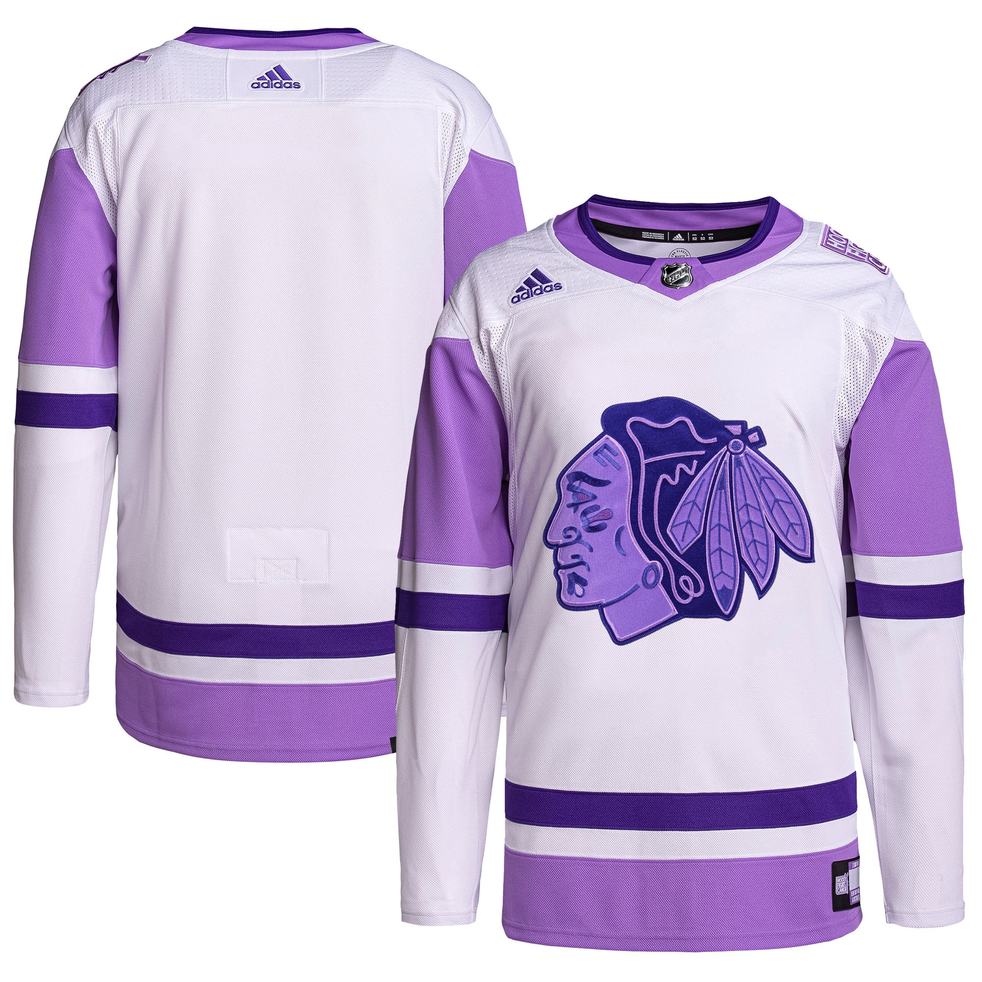 Chicago Blackhawks Adidas Hockey Fights Cancer Primegreen Authentic Blank Practice Jersey - White/purple Nhl