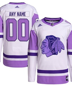 Chicago Blackhawks Adidas Hockey Fights Cancer Primegreen Authentic Custom Jersey - White/purple Custom Jerseys Nhl