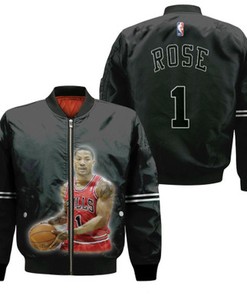 Chicago Bulls Derrick Rose 1 NBA Great Player Leader Black Gift For Bulls Fans Bomber Jacket