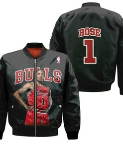 Chicago Bulls Derrick Rose 1 NBA Legends Throwback Black Gift For Bulls Fans Bomber Jacket