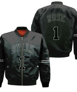 Chicago Bulls Derrick Rose 1 Nba Throwback Black Jersey Inspired Bomber Jacket