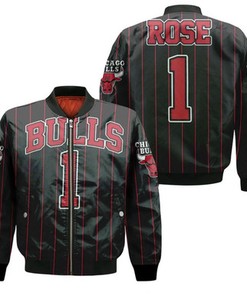 Chicago Bulls Derrick Rose 1 Nba Throwback Red Stripes Black Jersey Inspired Bomber Jacket Model 1108