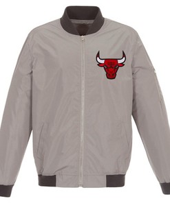 Chicago Bulls JH Design Lightweight Nylon Full-Zip Bomber Jacket - Gray/Charcoal