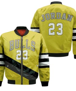Chicago Bulls Michael Jordan 23 Nba Gold Jersey Bomber Jacket