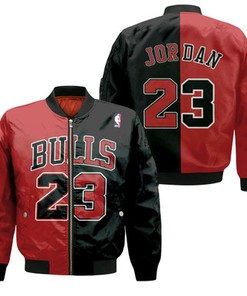 Chicago Bulls Michael Jordan 23 Nba Throwback Split Edition Red Black Jersey Inspired Style Bomber Jacket