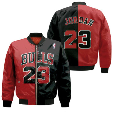 Chicago Bulls Michael Jordan 23 Nba Throwback Split Edition Red Black Jersey Inspired Style Bomber Jacket