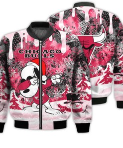 Chicago Bulls Snoopy Dabbing The Peanuts Sports Football American Christmas Dripping Matching Gifts Unisex 3D Bomber Jacket