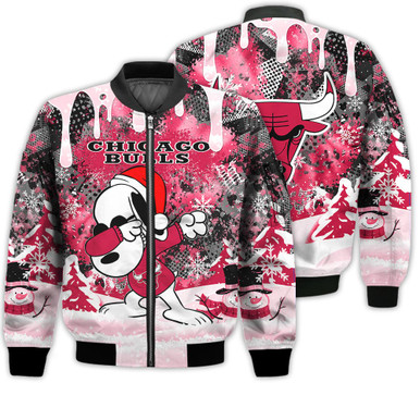 Chicago Bulls Snoopy Dabbing The Peanuts Sports Football American Christmas Dripping Matching Gifts Unisex 3D Bomber Jacket