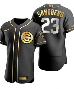 Chicago Cubs #23 Ryne Sandberg Mlb Golden Brandedition Black Jersey Gift For Cubs Fans