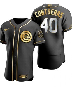 Chicago Cubs #40 Willson Contreras Mlb Golden Brandedition Black Jersey Gift For Cubs Fans