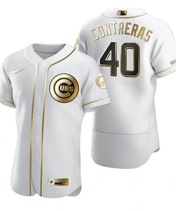 Chicago Cubs #40 Willson Contreras Mlb Golden Brandedition White Jersey Gift For Cubs Fans