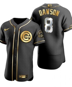 Chicago Cubs #8 Andre Dawson Mlb Golden Brandedition Black Jersey Gift For Cubs Fans