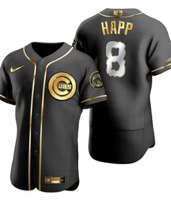 Chicago Cubs #8 Ian Happ Mlb Golden Brandedition Black Jersey Gift For Cubs Fans