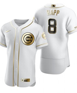 Chicago Cubs #8 Ian Happ Mlb Golden Brandedition White Jersey Gift For Cubs Fans