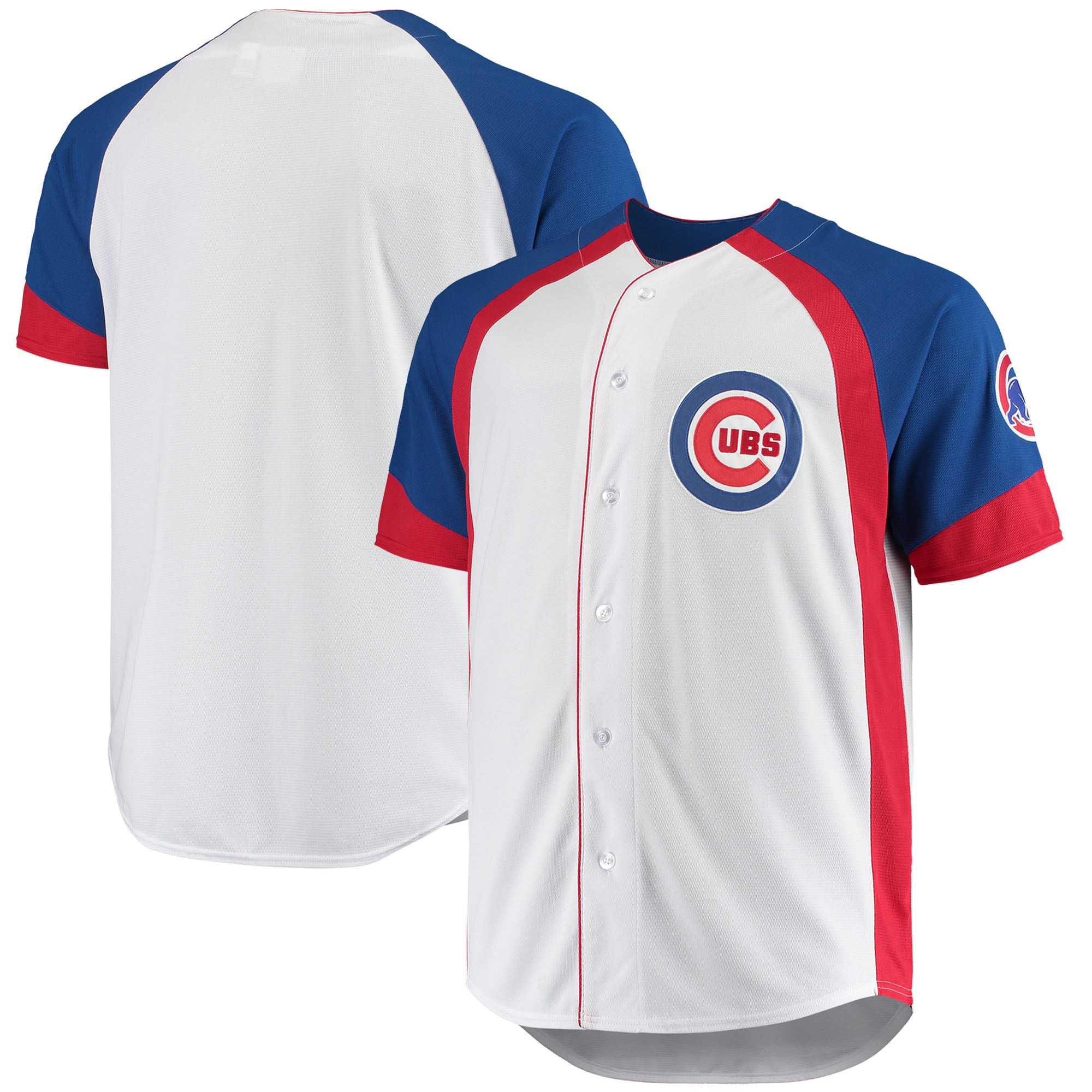 Chicago Cubs Big & Tall Colorblock Full-snap Jersey - White/royal Mlb