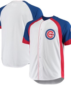Chicago Cubs Big & Tall Colorblock Full-snap Jersey - White/royal Mlb