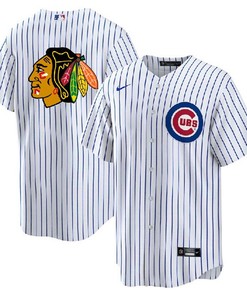 Chicago Cubs Blackhawks White Cool Base Stitched Baseball Jersey