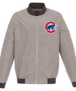 Chicago Cubs JH Design Lightweight Nylon Bomber Jacket - Gray