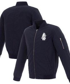 Chicago Cubs JH Design Nylon Bomber Jacket with Embroidered Logo - Navy