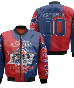 Chicago Cubs Never Underestimate A Woman Loves Cubs Legends 3D Allover Gift With Custom Number Name For Cubs Fans Bomber Jacket