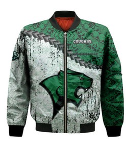 Chicago State Cougars Bomber Jacket Grunge Polynesian Tattoo- NCAA