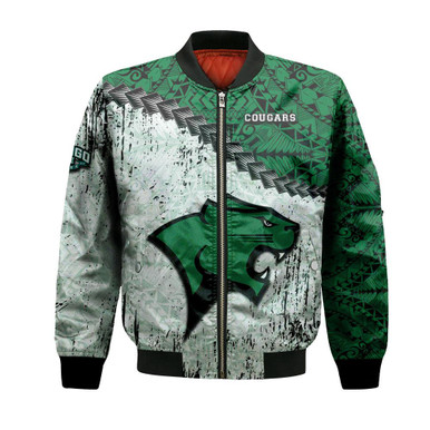 Chicago State Cougars Bomber Jacket Grunge Polynesian Tattoo- NCAA