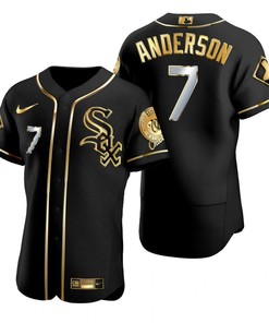 Chicago White Sox #7 Tim Anderson Mlb Golden Brandedition Black Jersey Gift For White Sox Fans