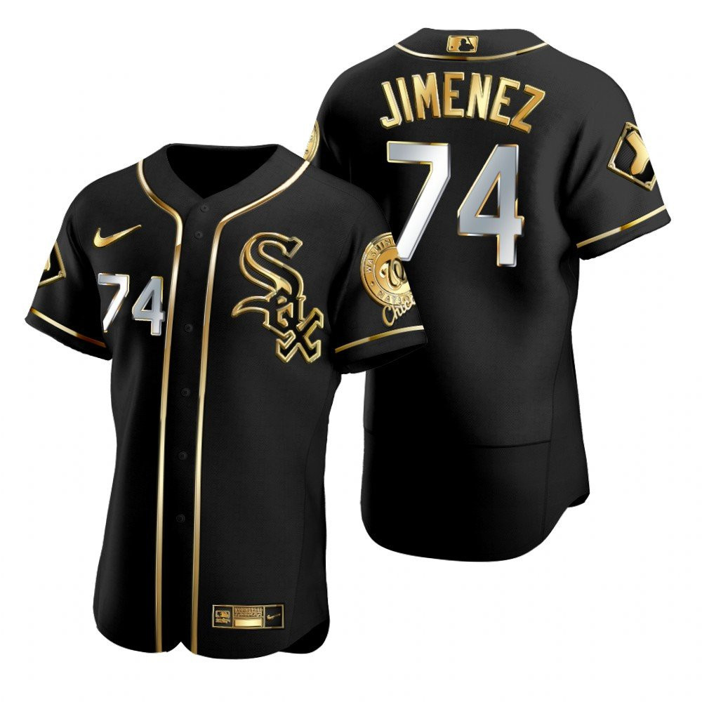 Chicago White Sox #74 Eloy Jimenez Mlb Golden Brandedition Black Jersey Gift For White Sox Fans