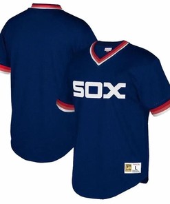 Chicago White Sox Mitchell And Ness Big And Tall Cooperstown Collection Mesh Wordmark V-neck Jersey - Navy