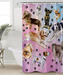 Chihuahua Pug Dog Border Collie 3D Shower Curtain for a Dog Lovers Bathroom