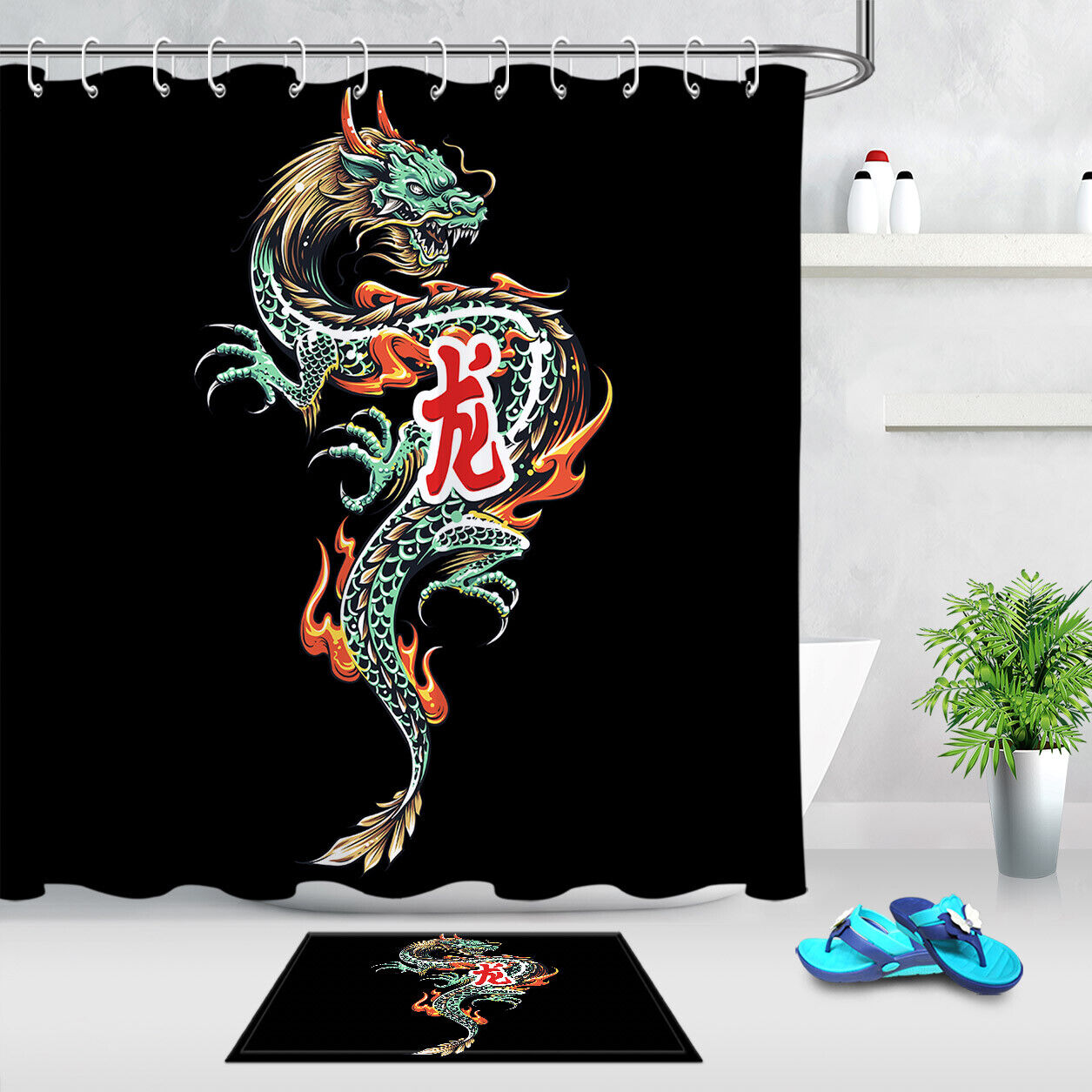 Chinese Dragon Art Printed Shower Curtain for Eastern-inspired Bathroom