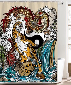 Chinese Dragon and Tiger Shower Curtain - Yin Yang Symbol Asian Bathroom Decor