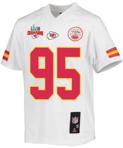 Chris Jones 95 Kansas City Chiefs Super Bowl LVII Champions 3 Stars Youth Game Jersey - White