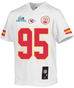 Chris Jones 95 Kansas City Chiefs Super Bowl LVII Champions Youth Game Jersey - White