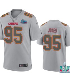 Chris Jones 95 Kansas City Chiefs Super Bowl LVII Patch Atmosphere Fashion Game Jersey - Gray