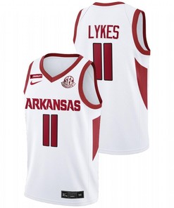 Chris Lykes 11 White Arkansas Razorbacks 2022 College Basketball SEC Graduate Patch Jersey